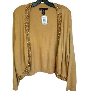INC NWT Womens Gold Beaded Open Cardigan Sweater 1X Quiet Luxury Glam Party Y2K